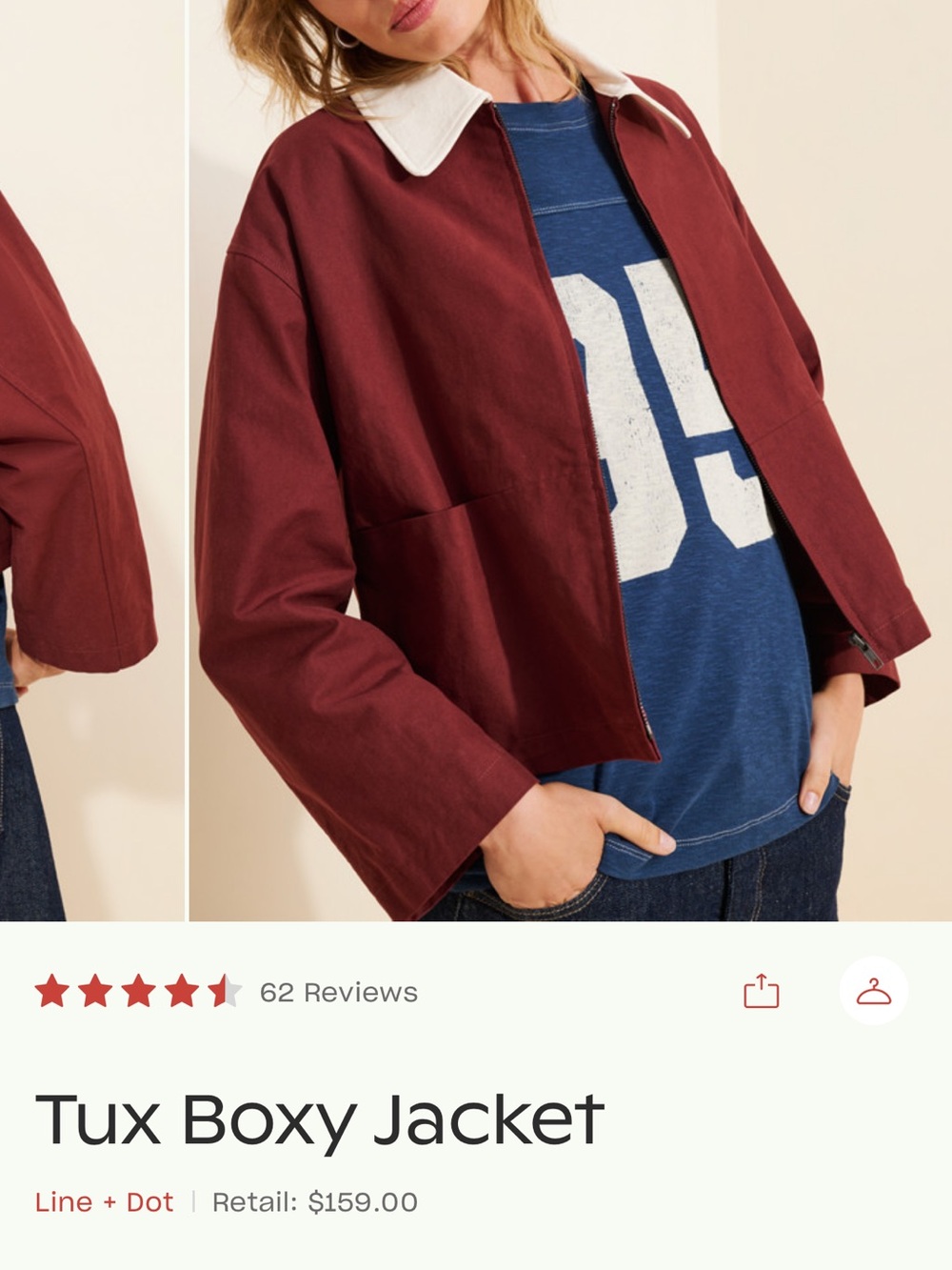 Tux Line & Dot Boxy Jacket in Burgundy with Cream Collar